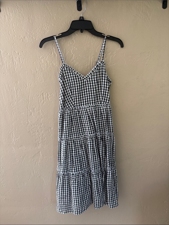 Sim & Sam Dresses & Skirts - Gingham Tiered Spaghetti-Strap Midi Dress in Black & White
